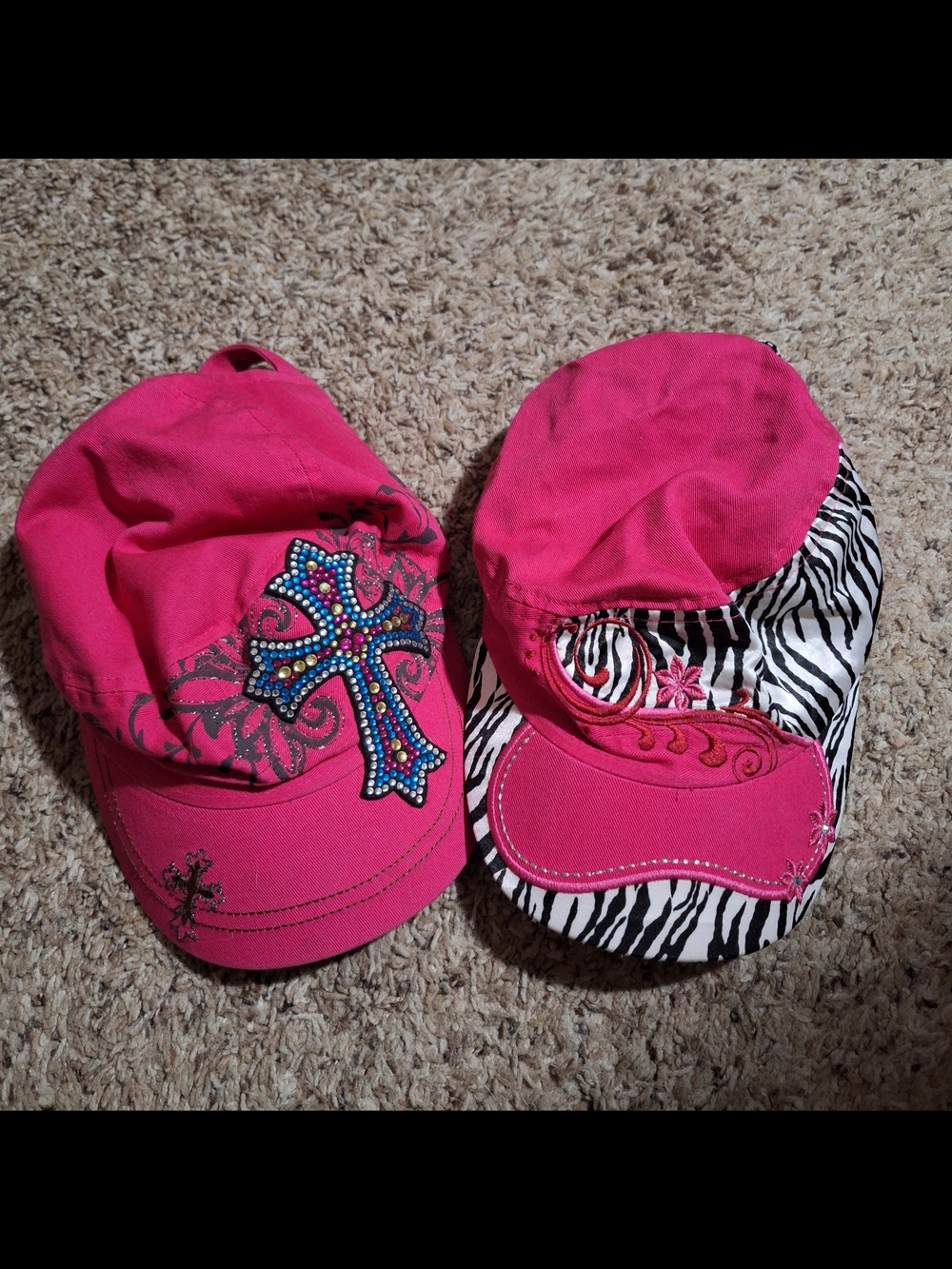 Bundle 2 Y2K Pink KBethos Hats Zebra Print Rhinestone Cross